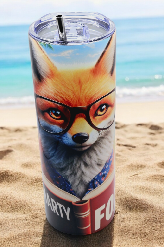 20 oz Fox "Smarty Pants" Tumbler with Leak-proof slide lids and metal straw