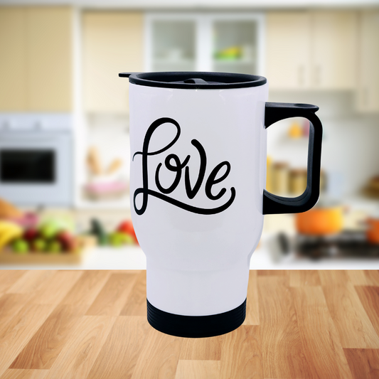 "Love" 17 oz coffee travel mug tumbler with free coaster