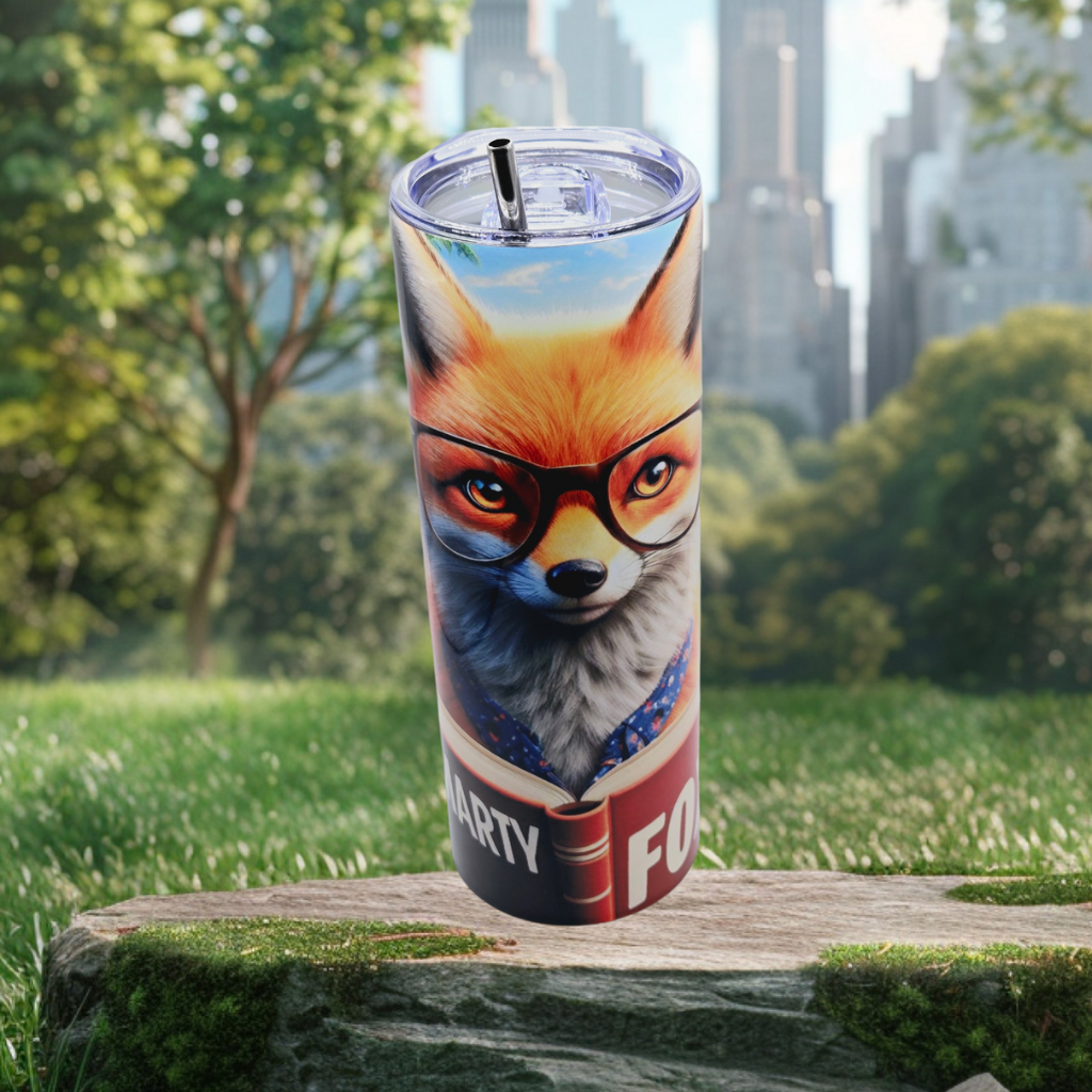 20 oz Fox "Smarty Pants" Tumbler with Leak-proof slide lids and metal straw