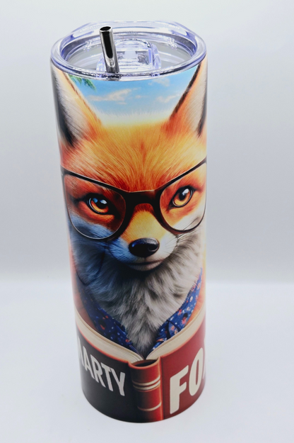 20 oz Fox "Smarty Pants" Tumbler with Leak-proof slide lids and metal straw