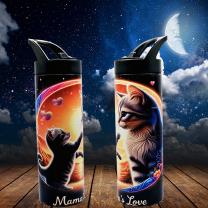 20 oz tumbler/water bottle stainless steel with sippy up lid and straw. "mamas love" Kitten