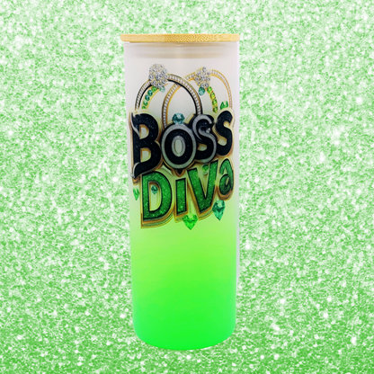 Boss Diva 25 oz cute and colorful glass tumbler with lid and straw