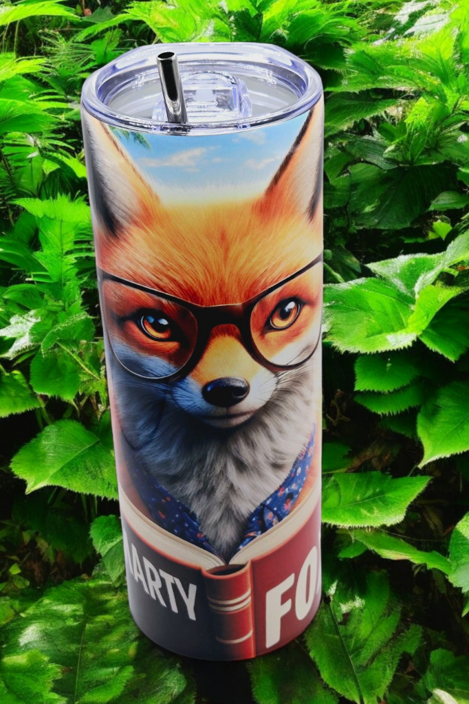 20 oz Fox "Smarty Pants" Tumbler with Leak-proof slide lids and metal straw