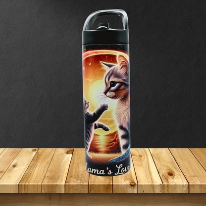 20 oz tumbler/water bottle stainless steel with sippy up lid and straw. "mamas love" Kitten