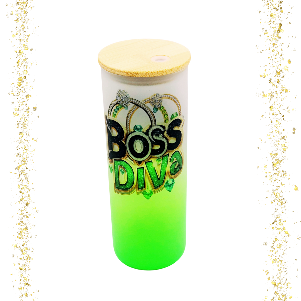 Boss Diva 25 oz cute and colorful glass tumbler with lid and straw