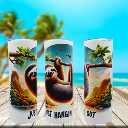 20 oz Sloth "Just Hangin' Out" Tumbler with Leak-proof slide lids and metal straw