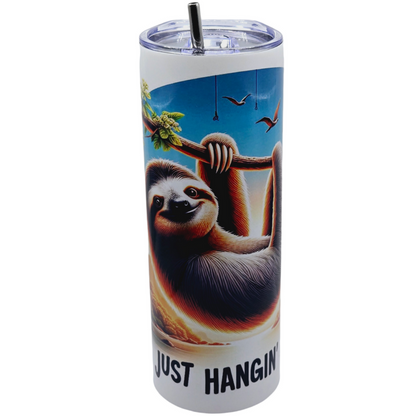 20 oz Sloth "Just Hangin' Out" Tumbler with Leak-proof slide lids and metal straw