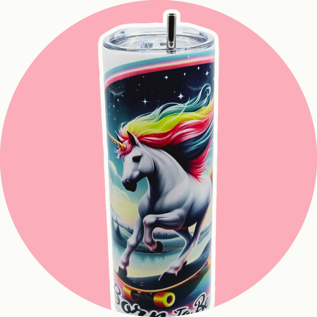 20 oz Unicorn "Born to be Wild" Tumbler with Leak-proof slide lids and metal straw