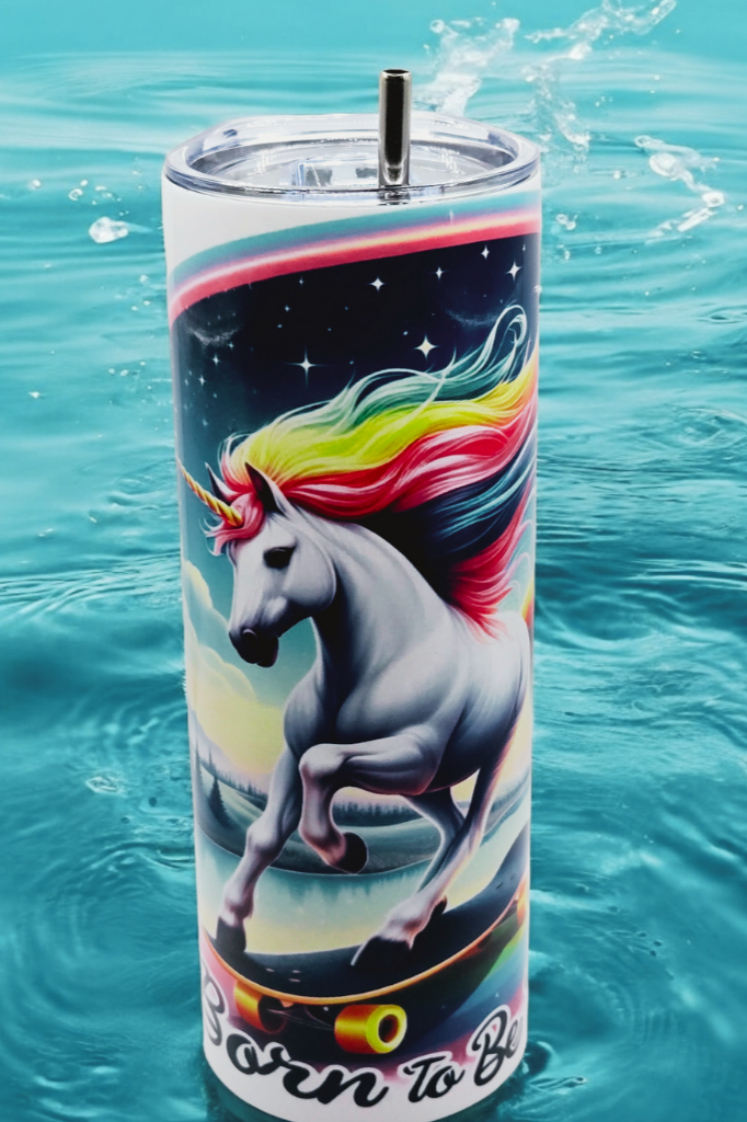 20 oz Unicorn "Born to be Wild" Tumbler with Leak-proof slide lids and metal straw