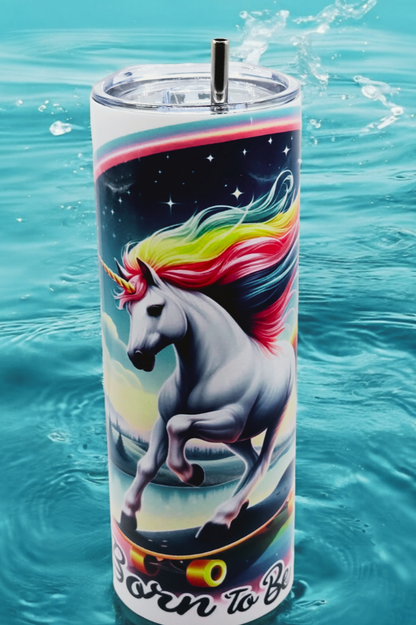 20 oz Unicorn "Born to be Wild" Tumbler with Leak-proof slide lids and metal straw