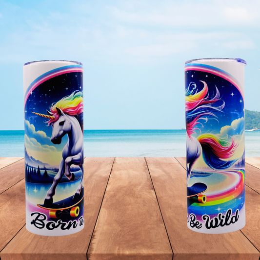 20 oz Unicorn "Born to be Wild" Tumbler with Leak-proof slide lids and metal straw