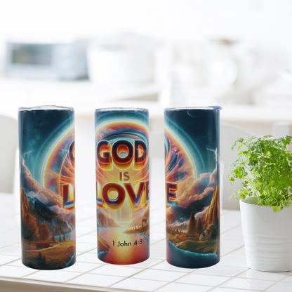 20 oz tumbler with leak-proof slide lid and metal straw, God is Love