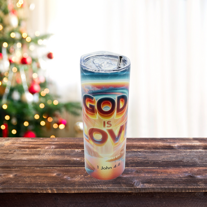 20 oz tumbler with leak-proof slide lid and metal straw, God is Love