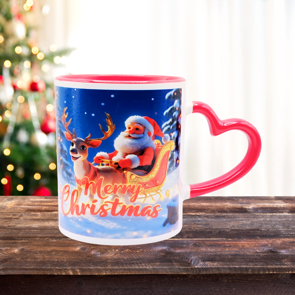 "Santa's Merry Christmas" 11 oz Coffee Mug with red love handle