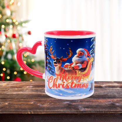 "Santa's Merry Christmas" 11 oz Coffee Mug with red love handle