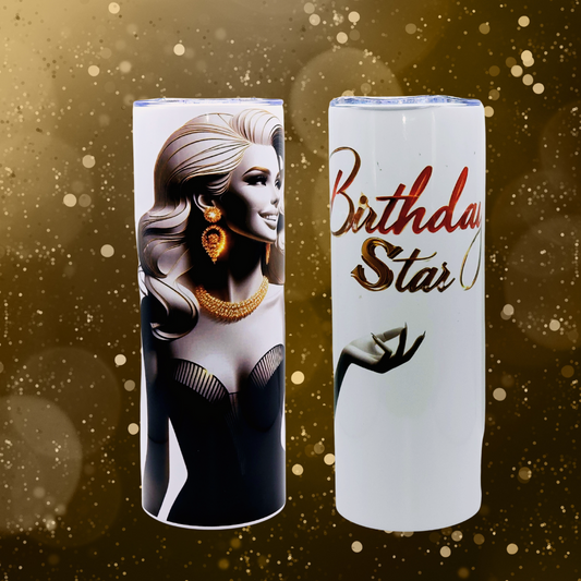 "Birthday Star" 20 oz Tumbler with Leak-proof slide lid and metal straw