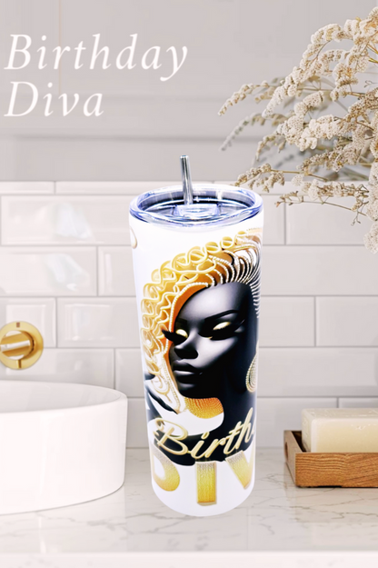 "Birthday Diva" 20 oz Tumbler with Leak-proof slide lid and metal straw