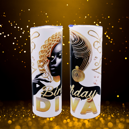 "Birthday Diva" 20 oz Tumbler with Leak-proof slide lid and metal straw