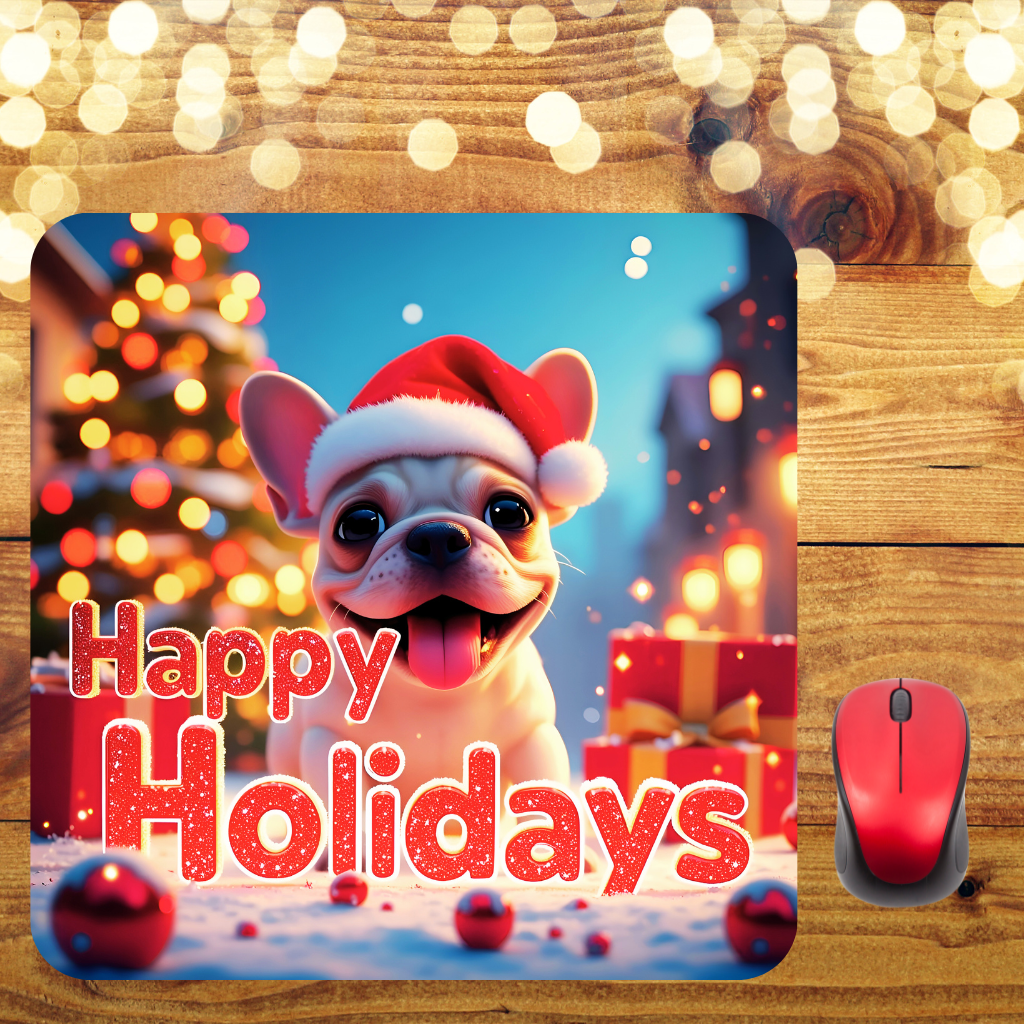 "French Bulldog Happy Holidays" Mousepad (8.5 x 7.1 x 0.12)