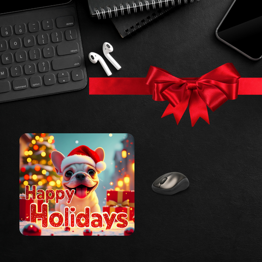 "French Bulldog Happy Holidays" Mousepad (8.5 x 7.1 x 0.12)