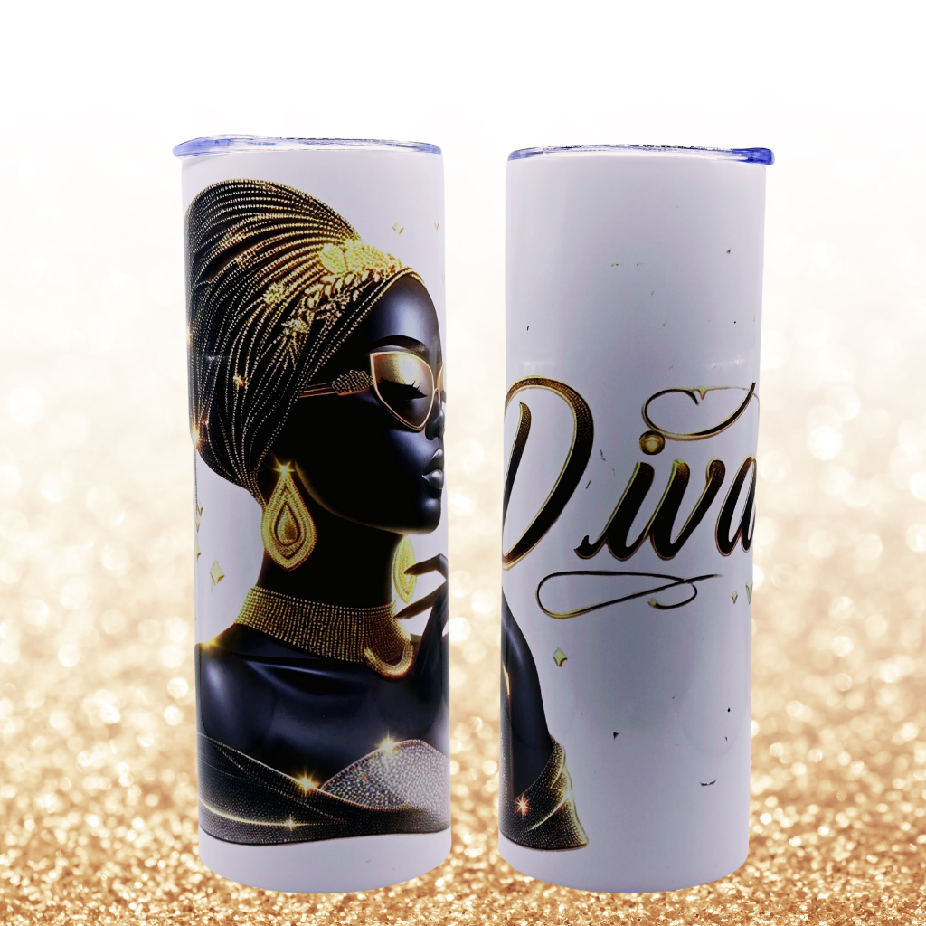 "Diva" 20 oz Tumbler with Leak-proof slide lid and metal straw