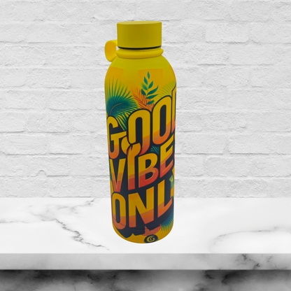 50% OFF 17 oz water bottle with vibrant uplifting quote "Good Vibes Only."