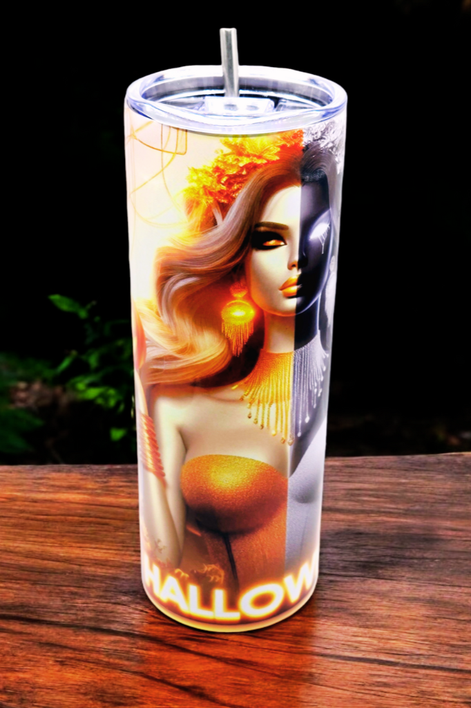 "Lady Halloween" 20 oz Tumbler with Leak-proof slide lid and metal straw