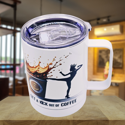 King's "Get a Kick out of Coffee" 12 oz coffee mug with free coaster