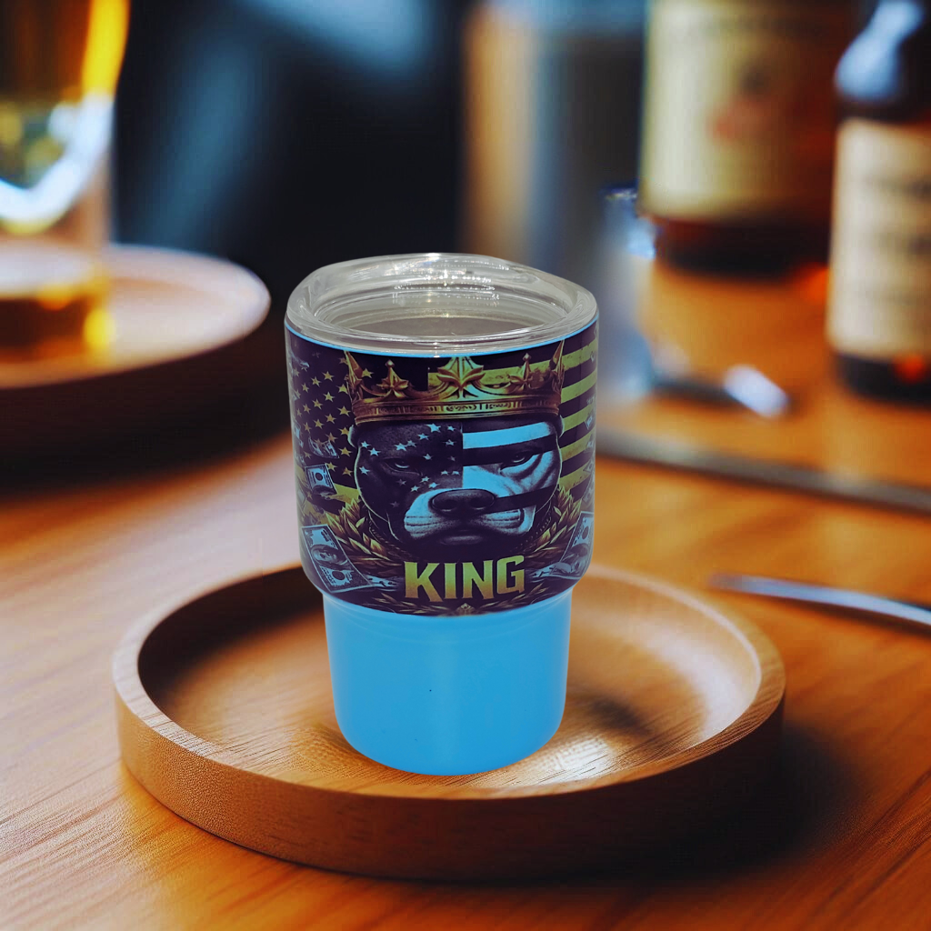 King's America Pitbull 3 oz mini tumbler shot glass with straw and lid, cute shot glass for wedding, party whiskey cocktail bar