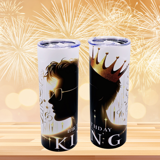 "Birthday King" 20 oz Tumbler with Leak-proof slide lid and metal straw