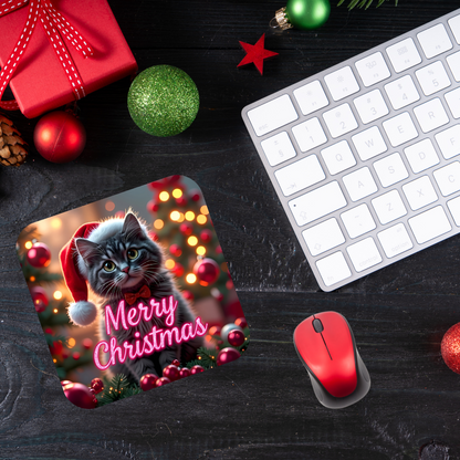 "Kitty Cat Merry Christmas" Mousepad (8.5 x 7.1 x 0.12)