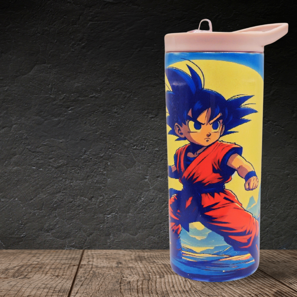 Little Goku 15 oz kids tumbler with splash proof lid, handle lid and straw.