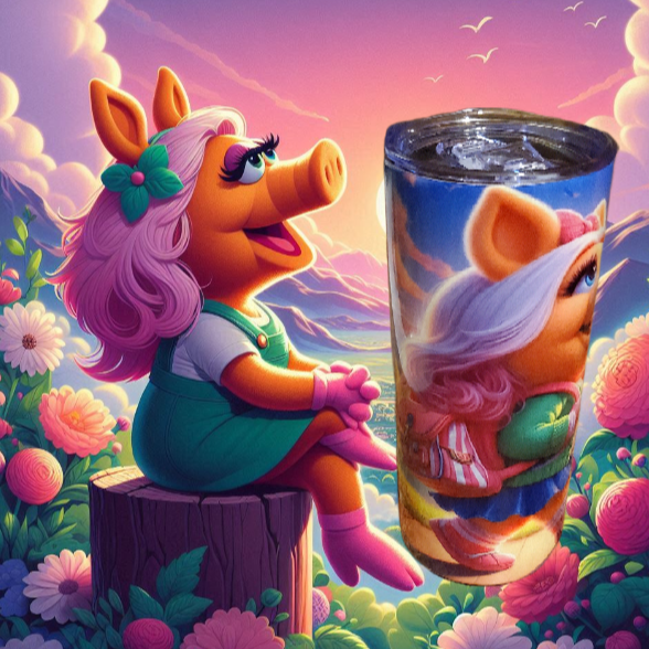 Miss Piggy 15 oz kids tumbler with splash proof lid, handle lid and straw