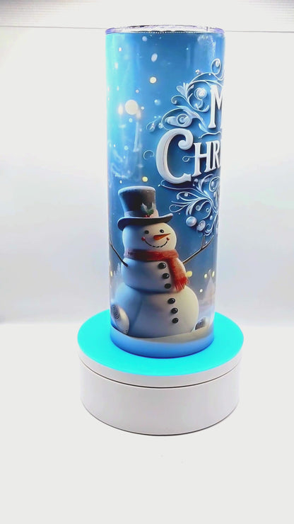 "Snowman Merry Christmas" 20 oz Tumbler with Leak-proof slide lid and metal straw