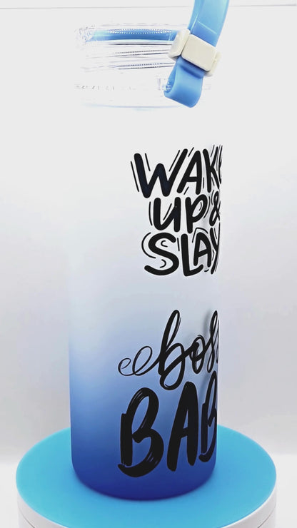 "Wake up and Slay" Combo pack /16oz Glass water bottle, glasses and 1 pair of eye lashes