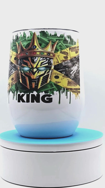 King Optimus Prime 12 0z Wine Tumbler with Jamaican Flag background ' Stainless Steel Cup with Lid, Metal Straw, & Brush