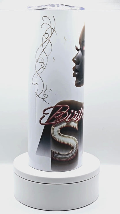 Custom Design "Birthday Girl Sue" 2pc 20 oz Tumbler with Leak-proof slide lid and metal straw