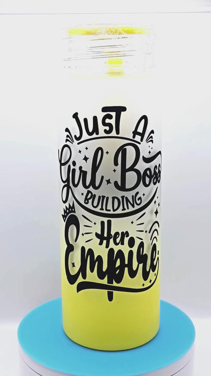 "Just a girl boss building her Empire" Combo pack /16oz Glass water bottle, glasses and 1 pair of eye lashes