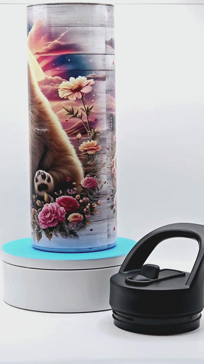 20 oz tumbler/water bottle stainless steel with sippy up lid and straw. "mama's love" puppy C