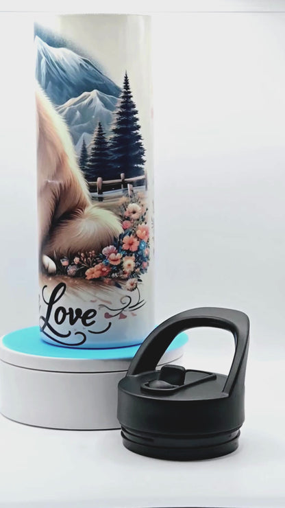 20 oz tumbler/water bottle stainless steel with sippy up lid and straw. "mama's love" puppy A