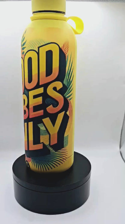 50% OFF 17 oz water bottle with vibrant uplifting quote "Good Vibes Only."