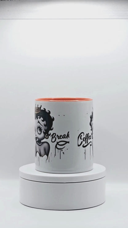 Betty Ceramic "Coffee Break" 11 oz Coffee Mug with orange love handle