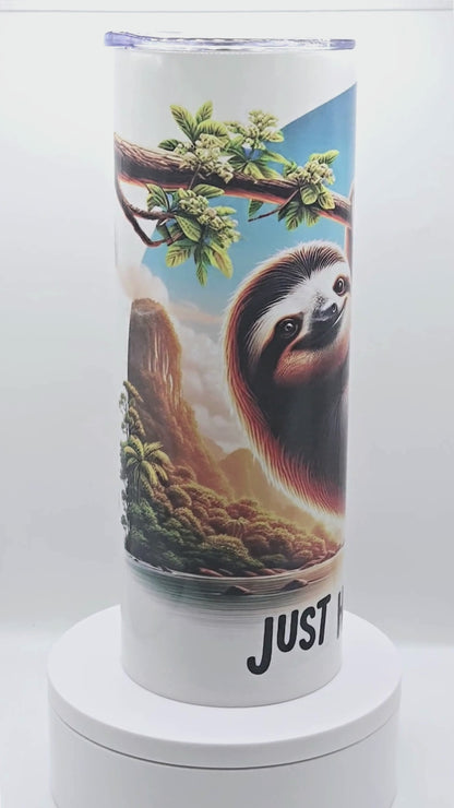 20 oz Sloth "Just Hangin' Out" Tumbler with Leak-proof slide lids and metal straw