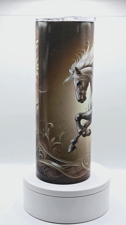 20 oz tumbler with leak-proof slide lid and metal straw "Golden Horse"