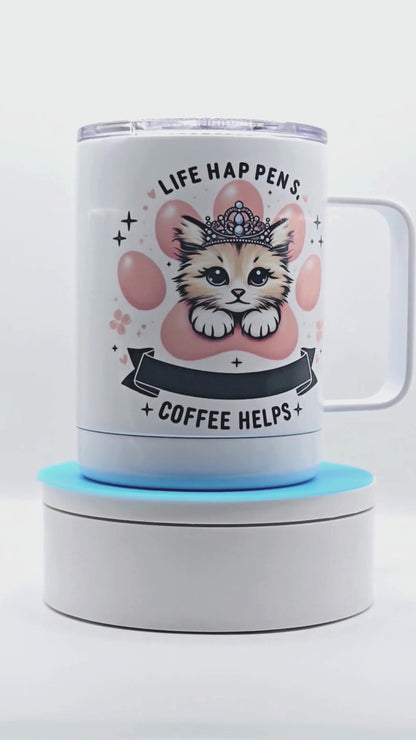 Life happens. coffee helps 12 oz coffee mug with free coaster