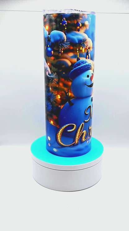 "Snowman Merry Christmas2" 20 oz Tumbler with Leak-proof slide lid and metal straw