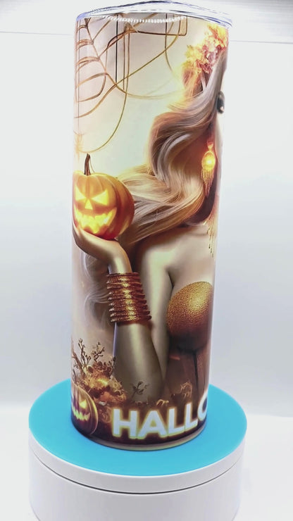 "Lady Halloween" 20 oz Tumbler with Leak-proof slide lid and metal straw