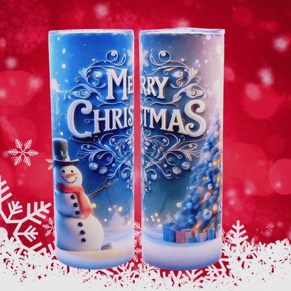 "Snowman Merry Christmas" 20 oz Tumbler with Leak-proof slide lid and metal straw