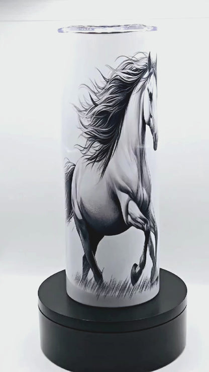 20 oz Tumbler with Leak-proof slide lid and metal straw, "Majestic Horse"