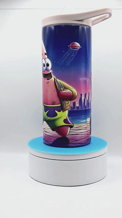 Spongebob & Patrick 15 oz kids tumbler with splash proof lid, handle lid and straw.